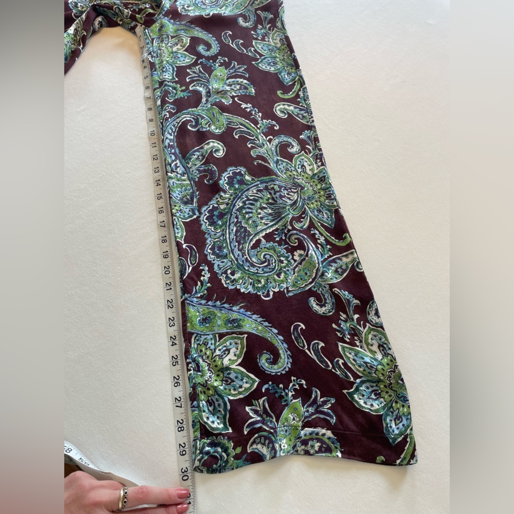 Sisley Burgundy and Green Paisley Wide-Leg Pants size 2 - Picture 4 of 7